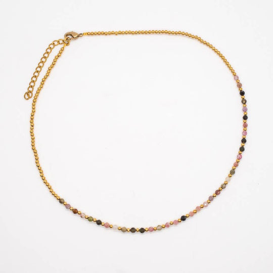 Simple Beaded Faceted Stone Necklace