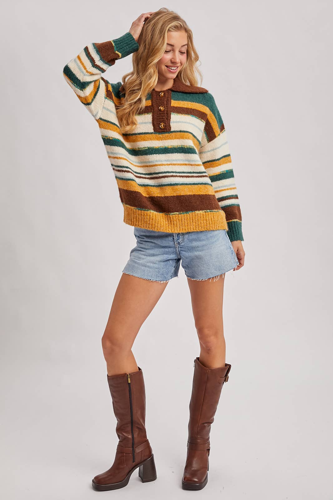 Multi-Colored Striped Polo Sweater