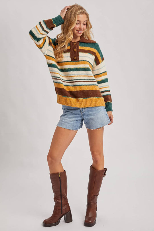 Multi-Colored Striped Polo Sweater