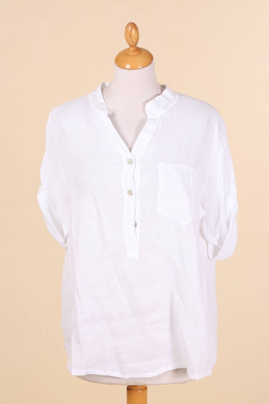 Casual Linen Blouse With Chest Pocket