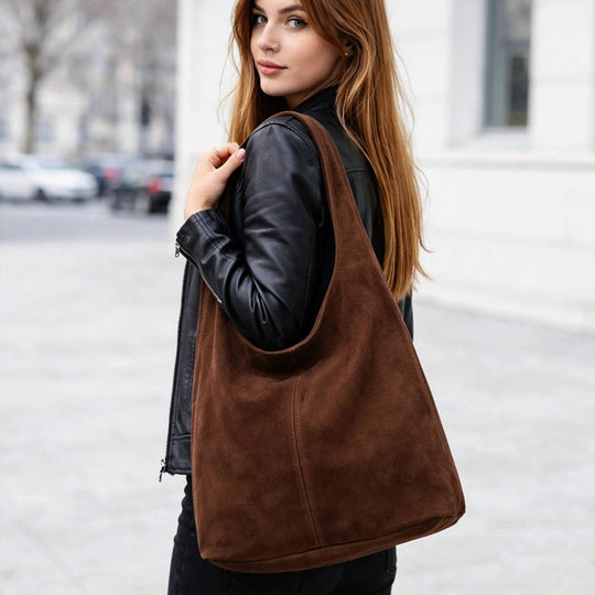 Genuine Suede Hobo Bag with Pouch Made in Italy