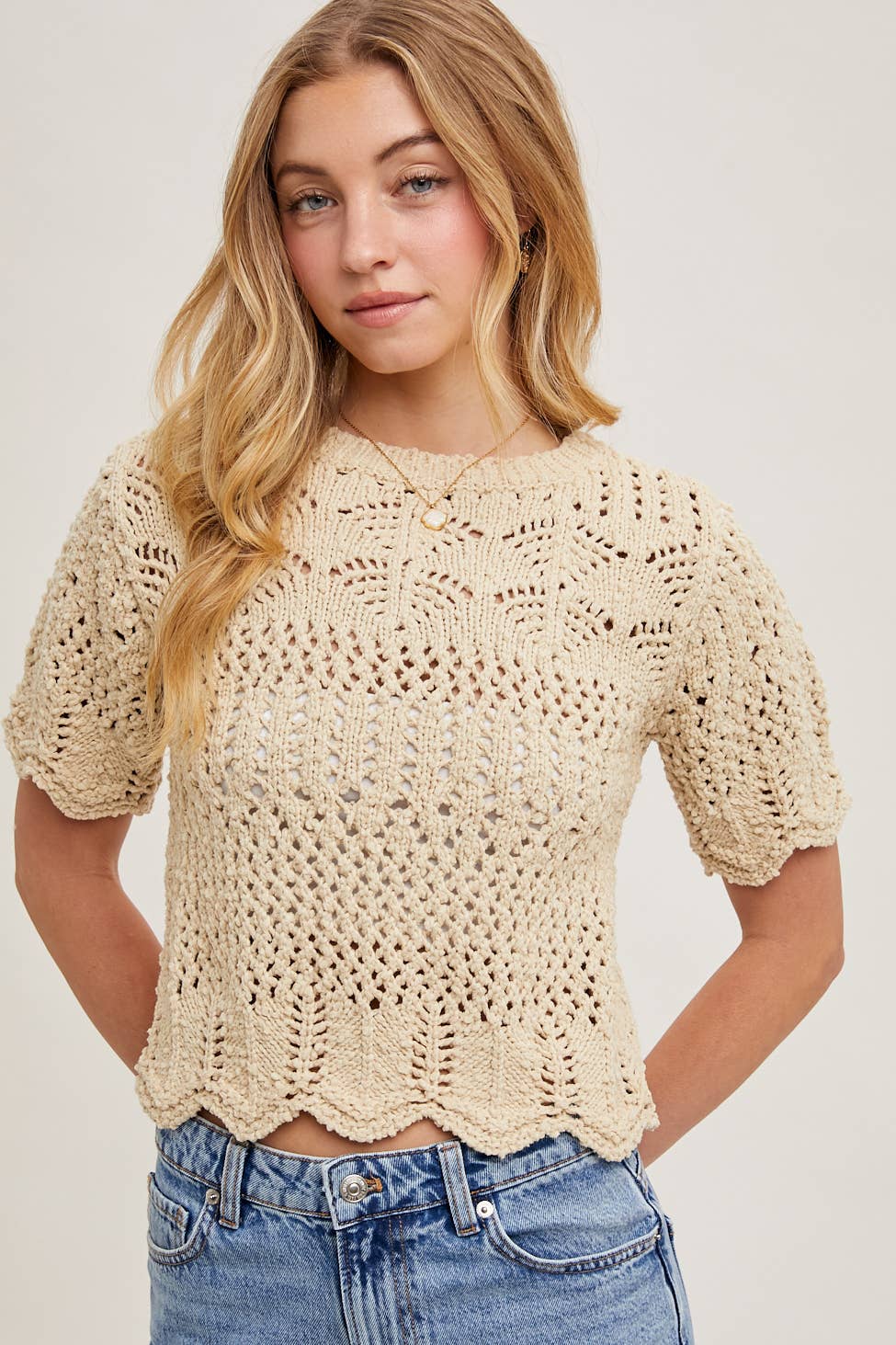 Knit Sweater With Scalloped Hem
