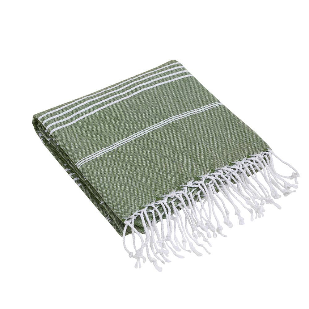 Light Weight Peshtemal Turkish Towel in Sage Stripe