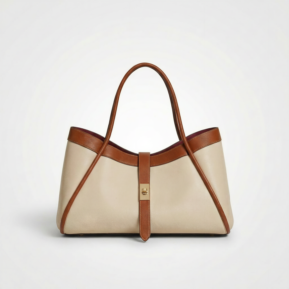 Genuine Leather Bag with Contrast Piping