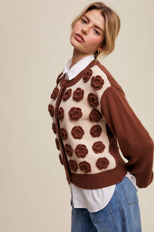 Rose Applique Knit Cardigan