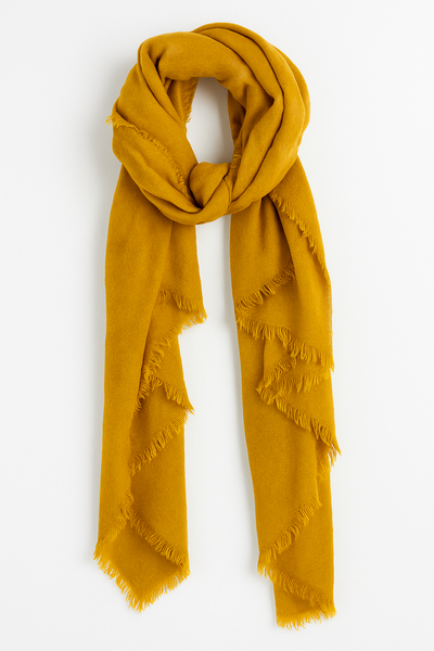 Mustard Solid Cashmere Blend Woven Blanket Scarf