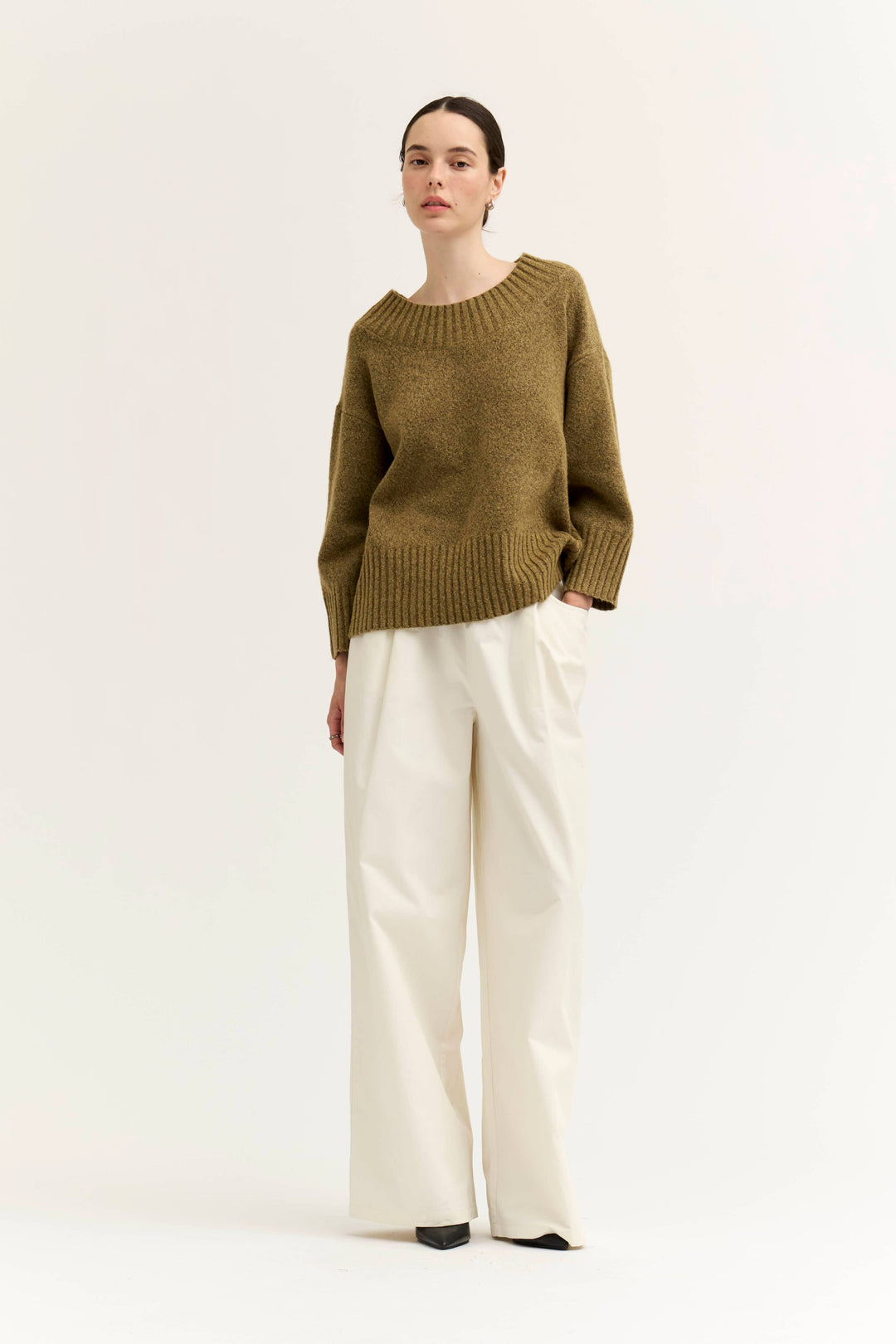 Wide Rib Knit Trim Sweater