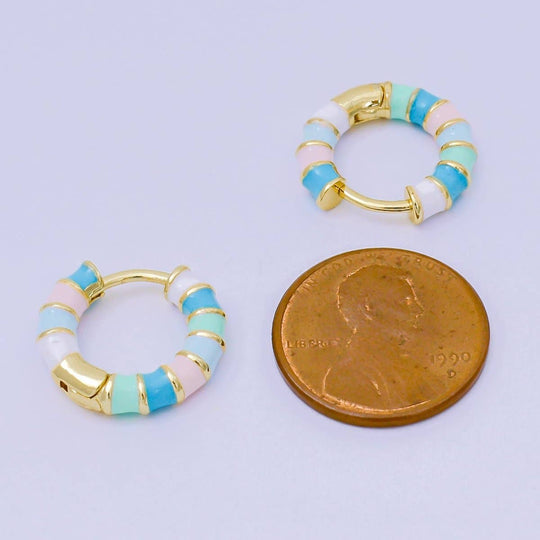 24K Gold Filled 16mm Multicolor Enamel Huggie Earrings