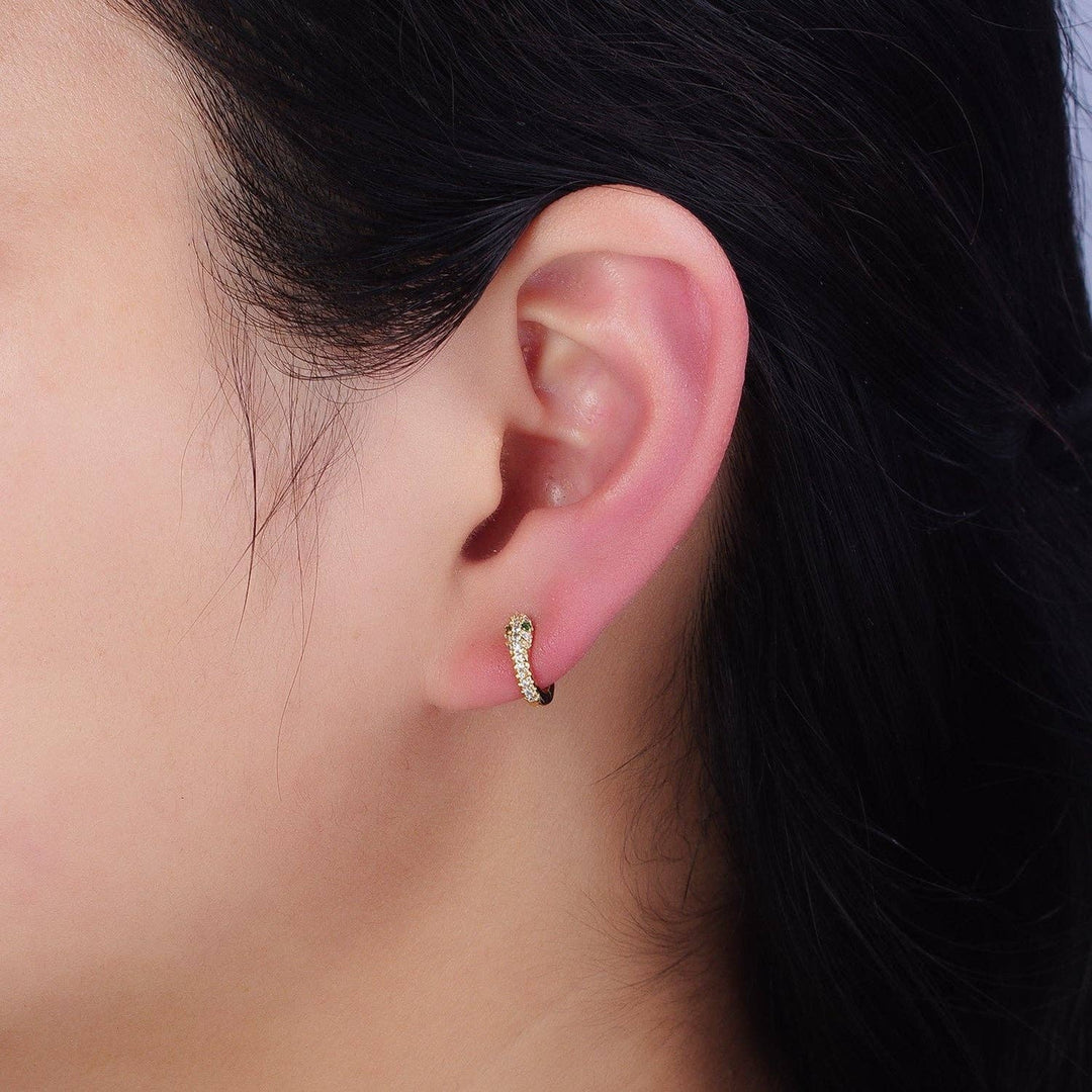Green-Eyed CZ Snake Huggie Earrings