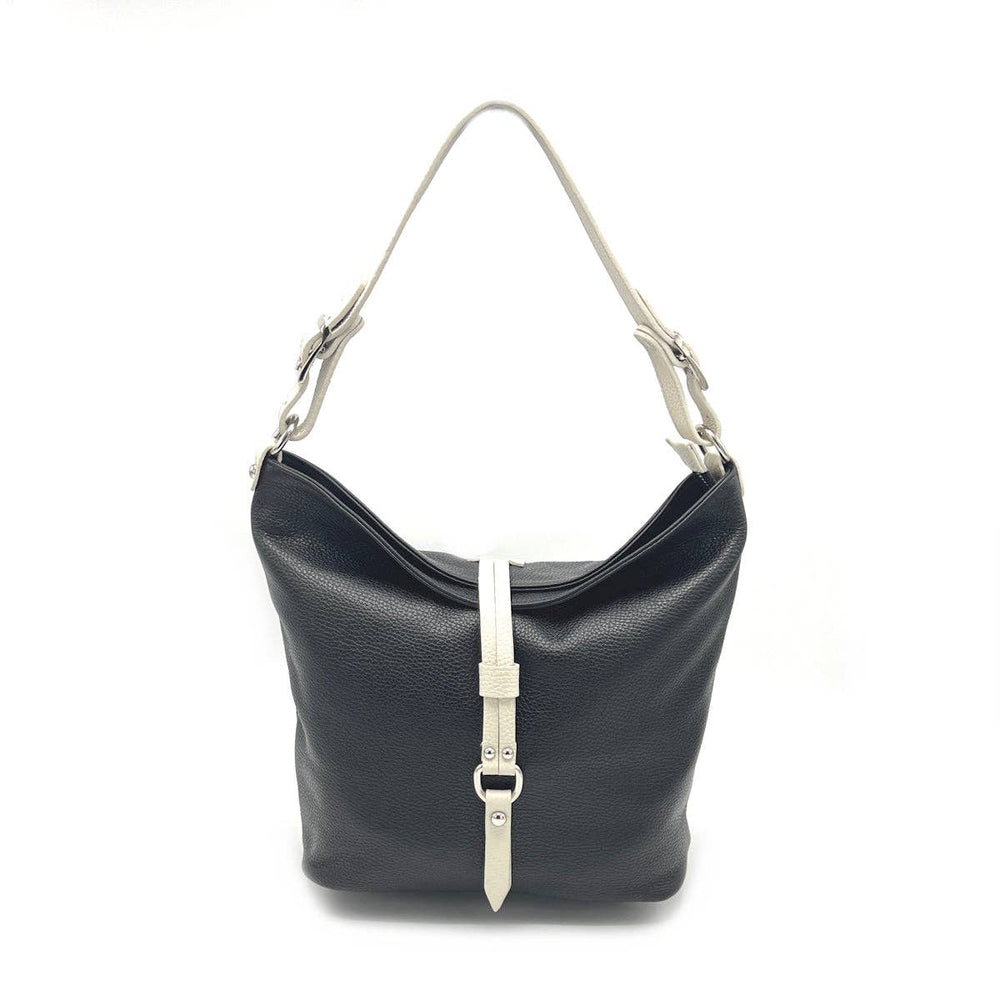 Leather Hobo Bag with White Trim