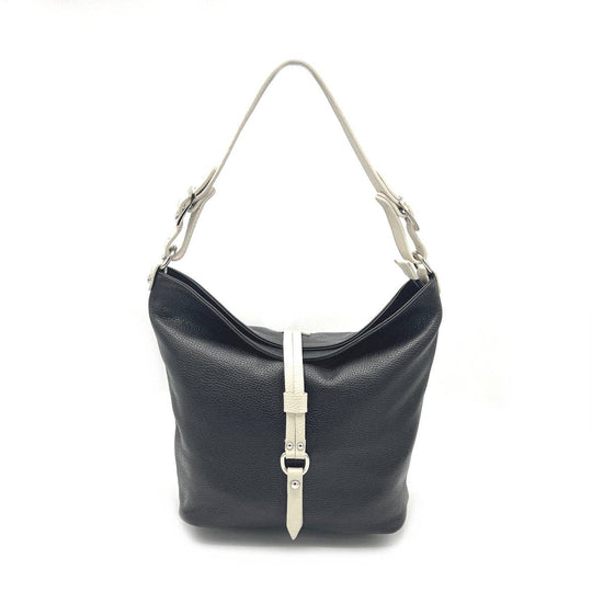 Leather Hobo Bag with White Trim