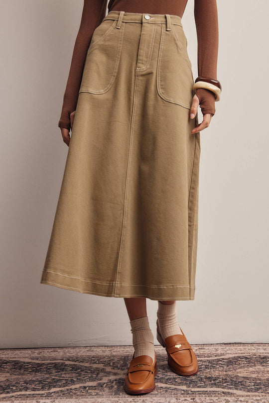 Contrast Stitch Utility Maxi Skirt