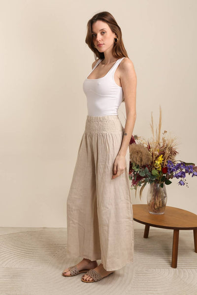 Linen Trousers With Elastic Cinched Waist
