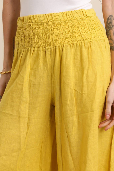 Linen Trousers With Elastic Cinched Waist