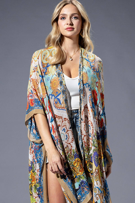 Gold Blue Mandala Viscose Kimono
