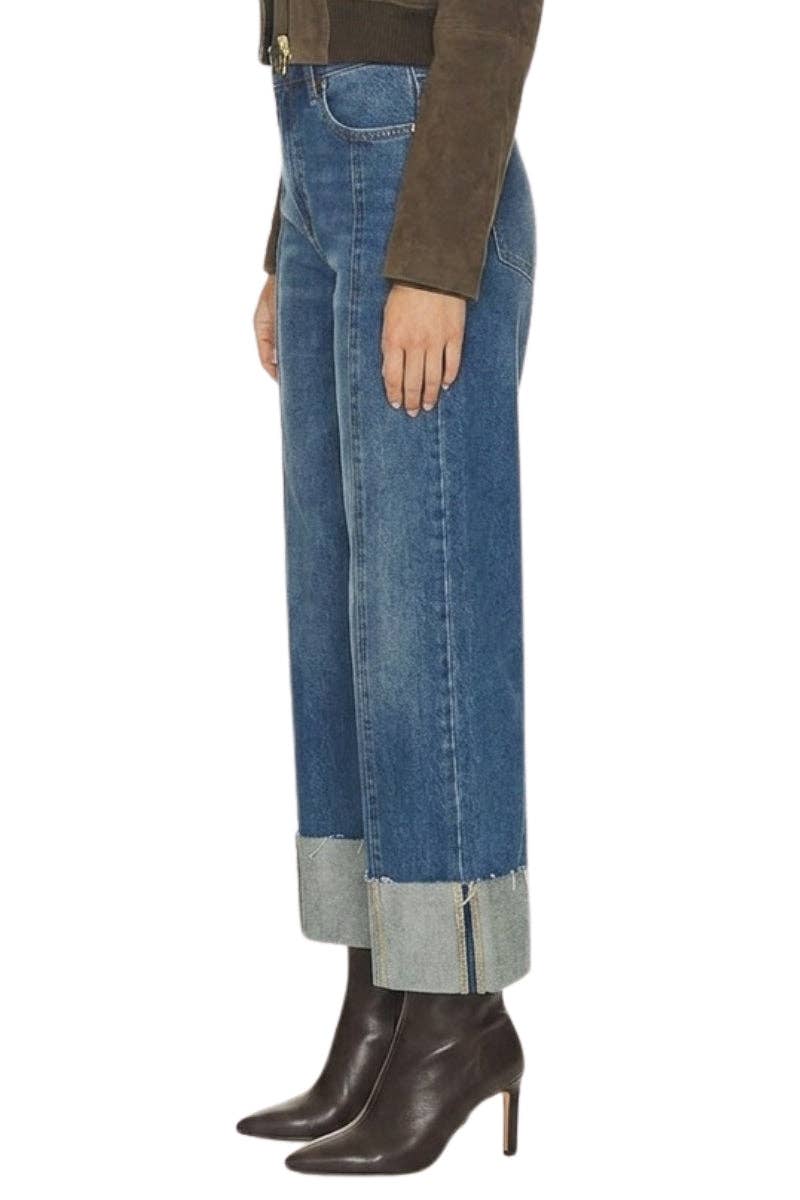 Inseam Transform High Rise Wide Leg Cuffed Jeans
