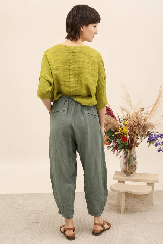 Barrel Fit Linen Ankle Pants