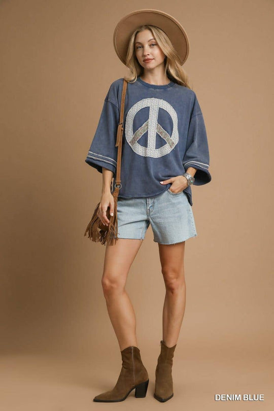 Mineral Wash Vintage Peace Sign Graphic Tee
