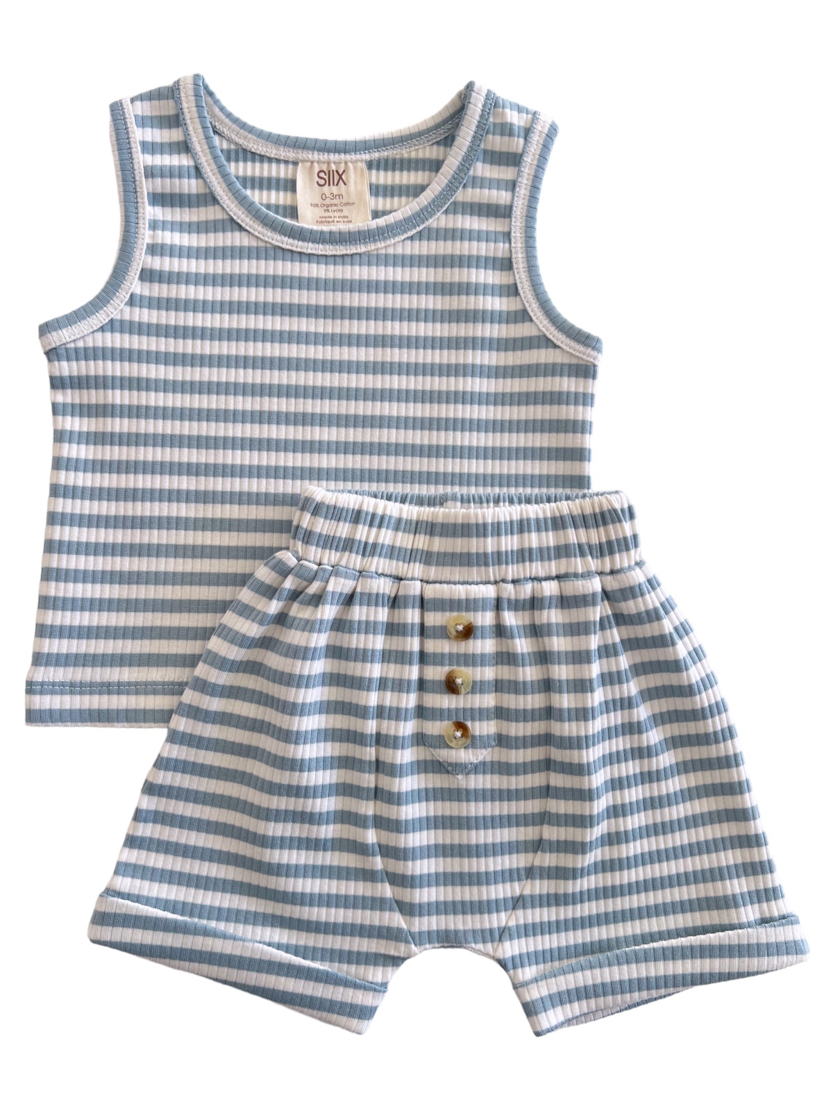 SIIX Collection Dusty Blue Stripe / Organic Ribbed Tank & Short Set (Baby) - Simple Good