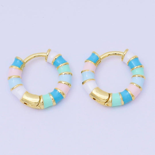 24K Gold Filled 16mm Multicolor Enamel Huggie Earrings