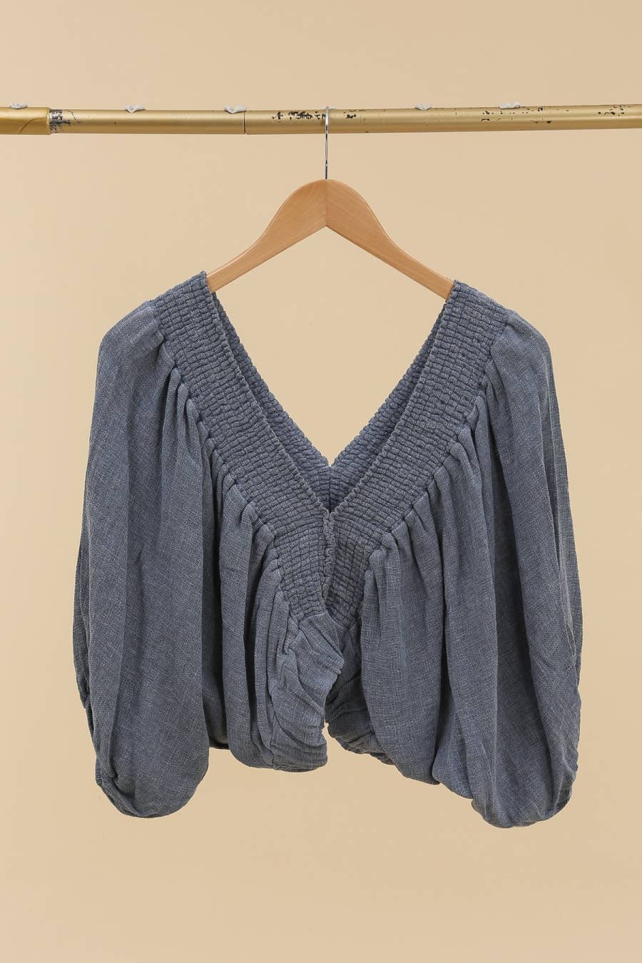 Linen V-Neck Half Sleeve Crop Top