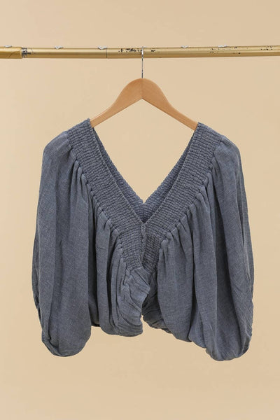 Linen V-Neck Half Sleeve Crop Top