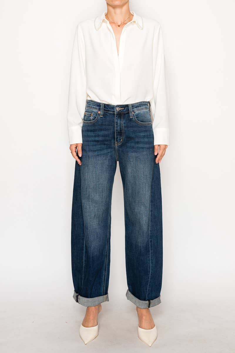 High-Rise Dark Wash Relaxed Barrel Jean