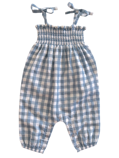 SIIX Collection Blue Gingham / Organic Smocked Jumpsuit (Baby - Kids) - Simple Good