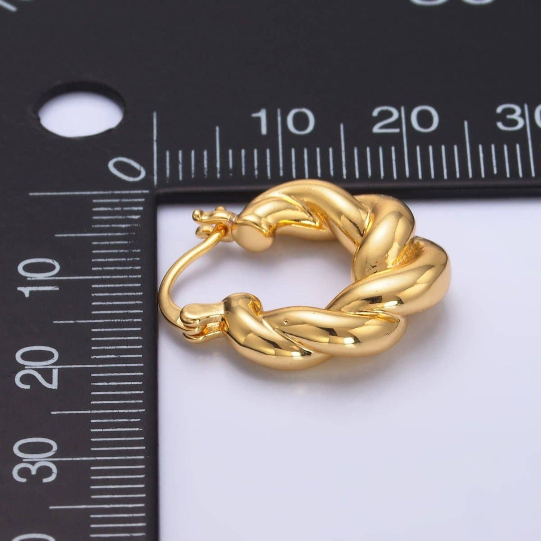 24K Gold Filled Chubby Twisted Croissant Latch Hoop Earrings