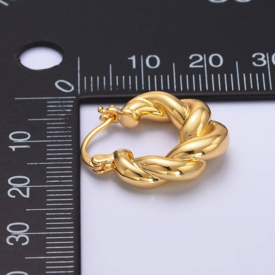 24K Gold Filled Chubby Twisted Croissant Latch Hoop Earrings