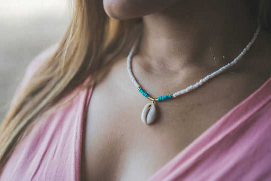 Cowrie Shell Charm Seed Bead Necklace