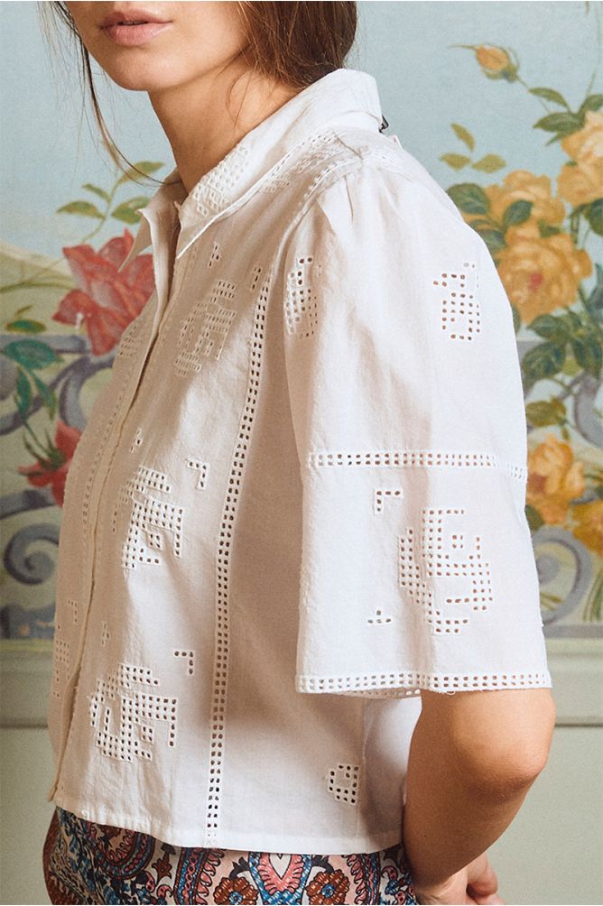 White Open Work Embroidered Top