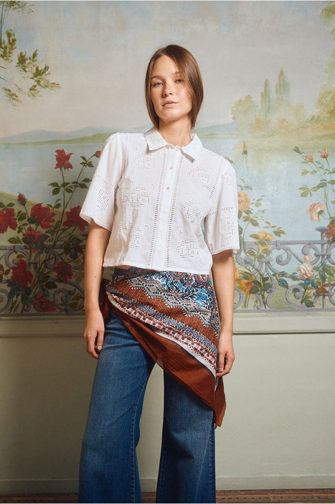 White Open Work Embroidered Top