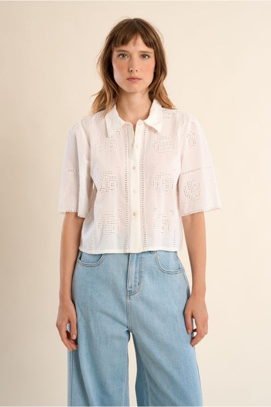 White Open Work Embroidered Top