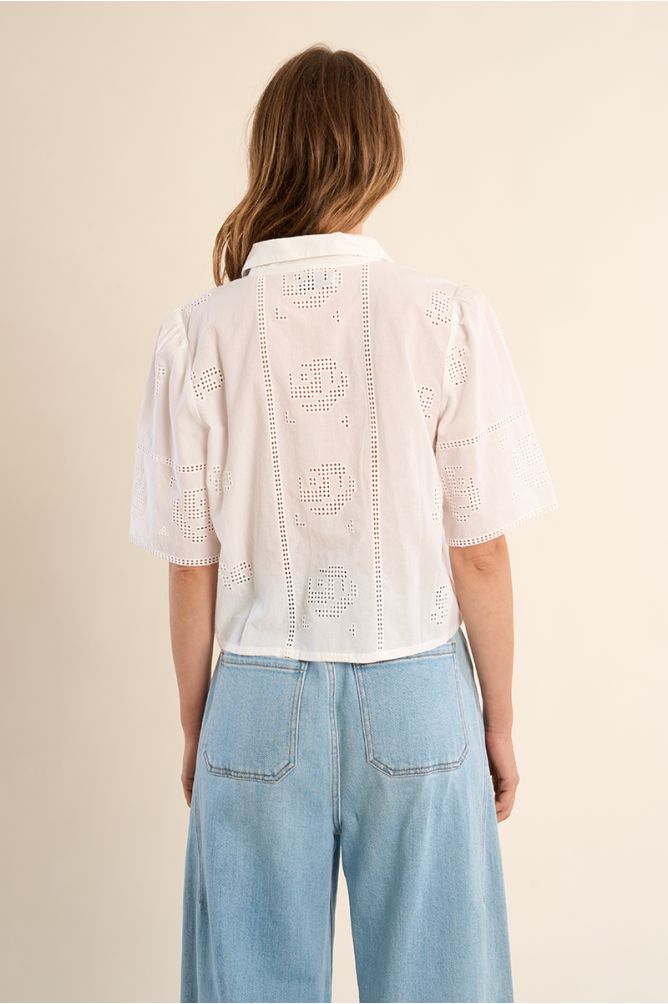 White Open Work Embroidered Top