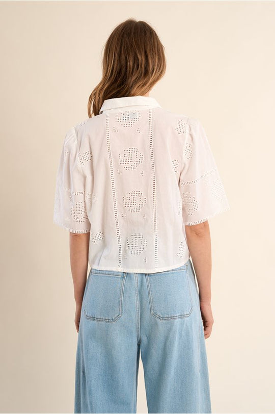 White Open Work Embroidered Top