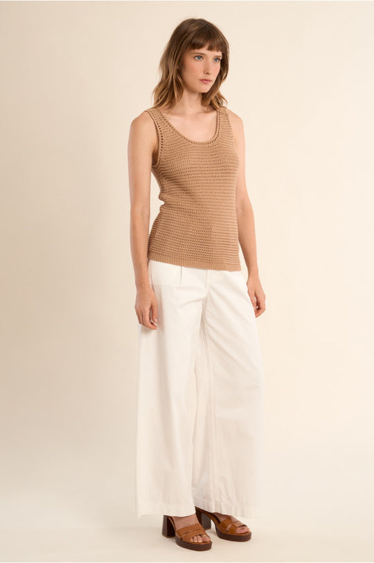 Beige Open Knit Tank