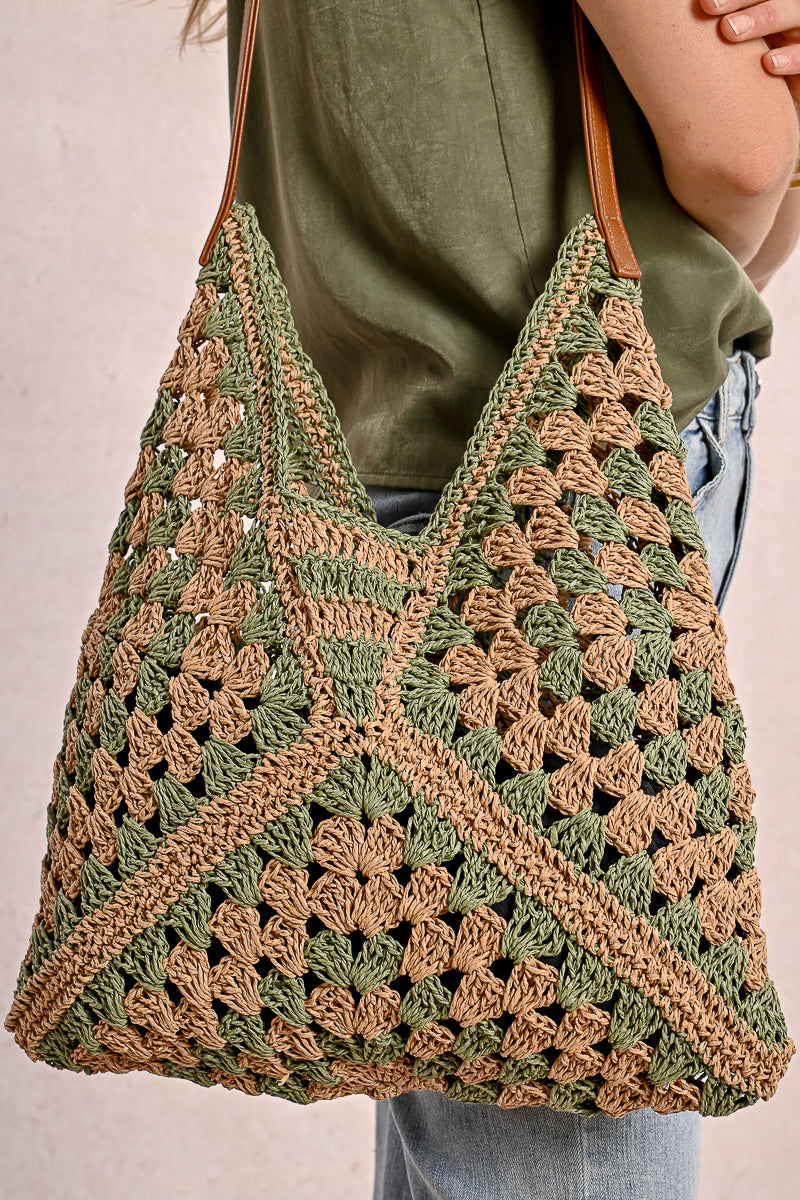 Sage and Orange Crocheted Bag