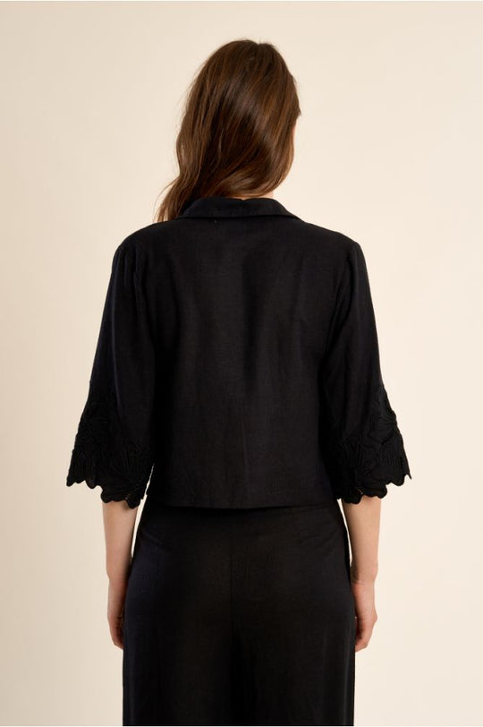 Black Open Work Embroidered Crop Top