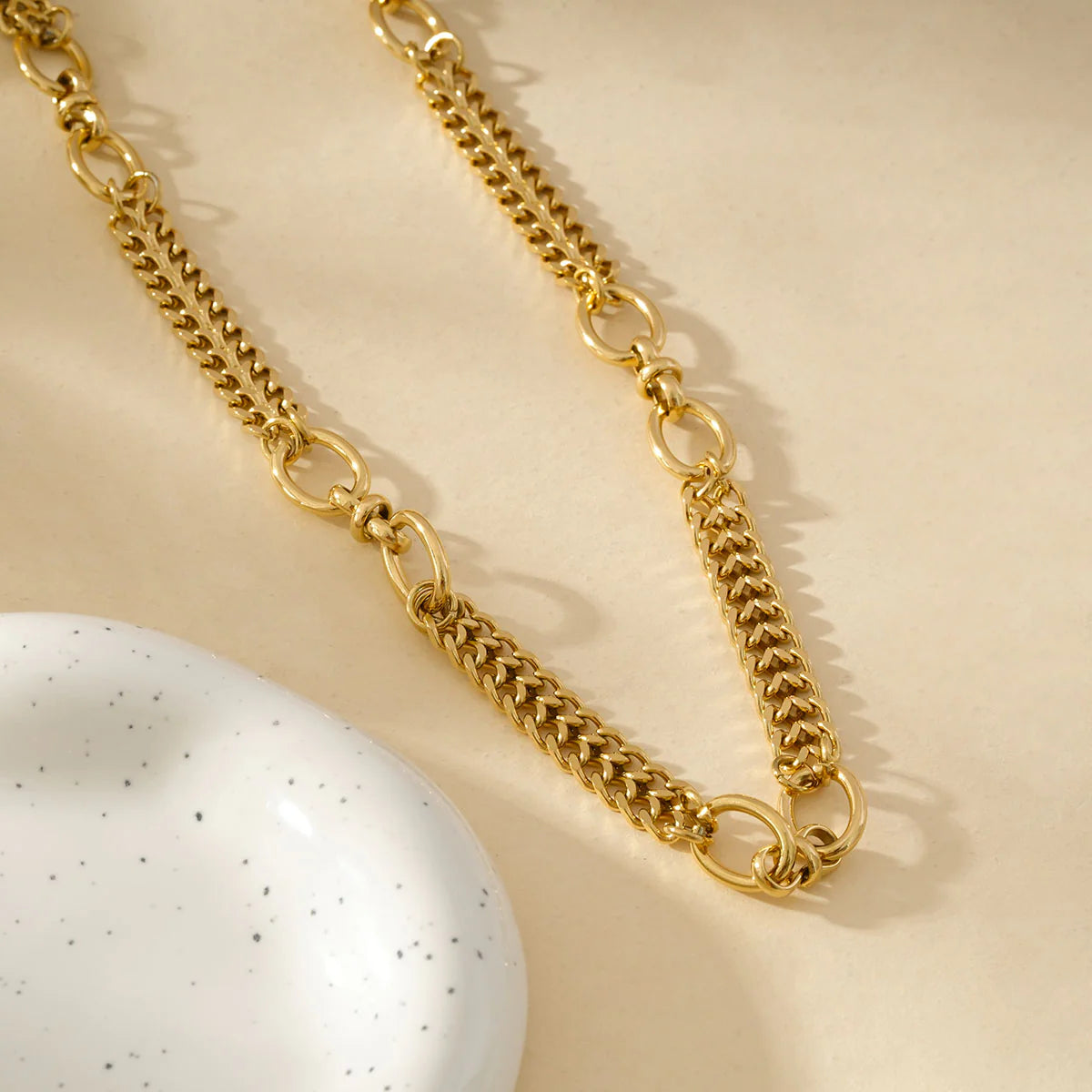 Mini Double Cuban Link Necklace with Oval Breakers