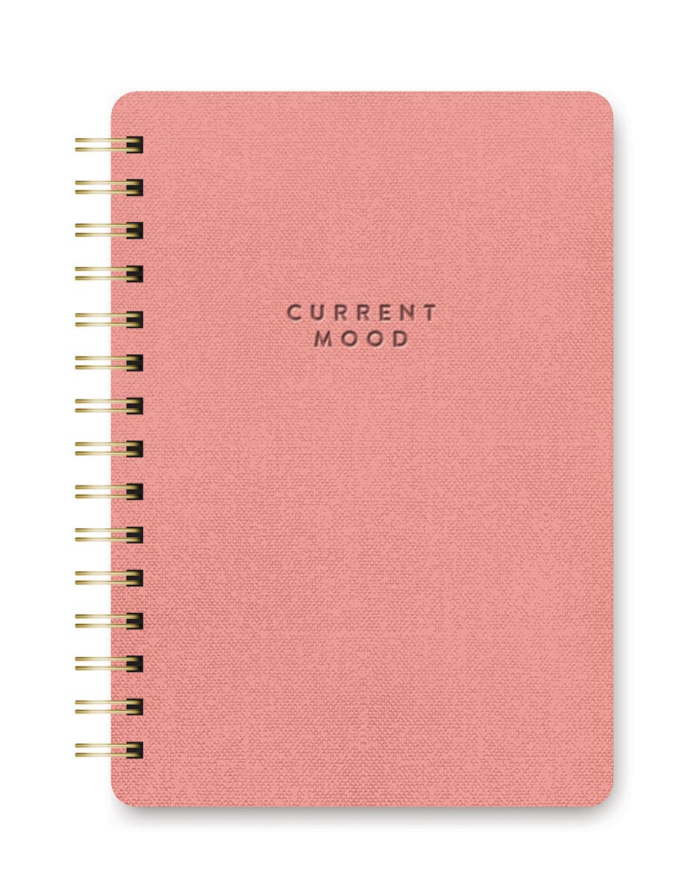 Pink notebook with 'CURRENT MOOD' text on a white background