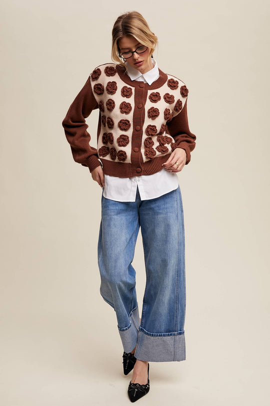 Rose Applique Knit Cardigan