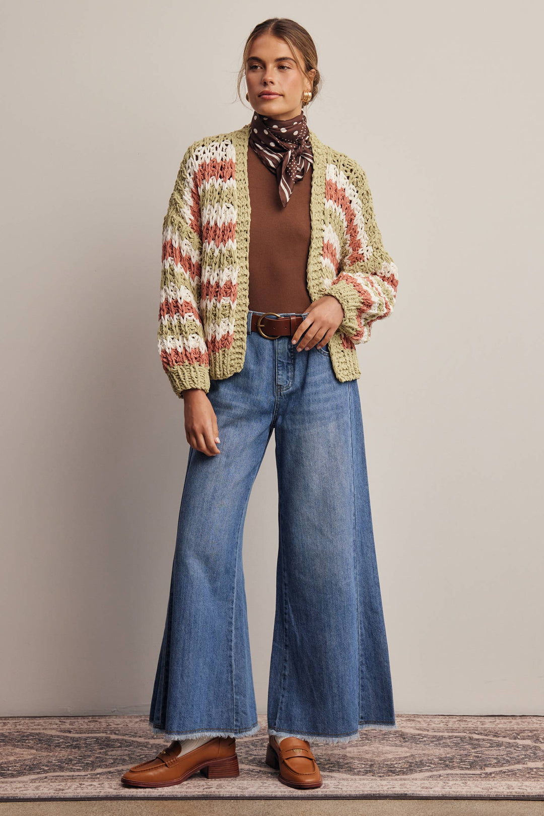 Hand Crochet Stripe Open Cardigan