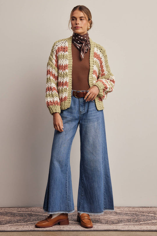 Hand Crochet Stripe Open Cardigan