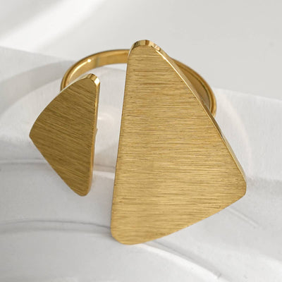 Brushed Triangle Stainless Steel Gold Plated Ring