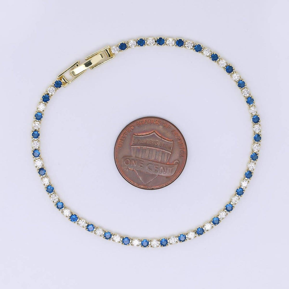 24K Gold Filled 2.2mm Blue & Clear CZ Tennis Bracelet