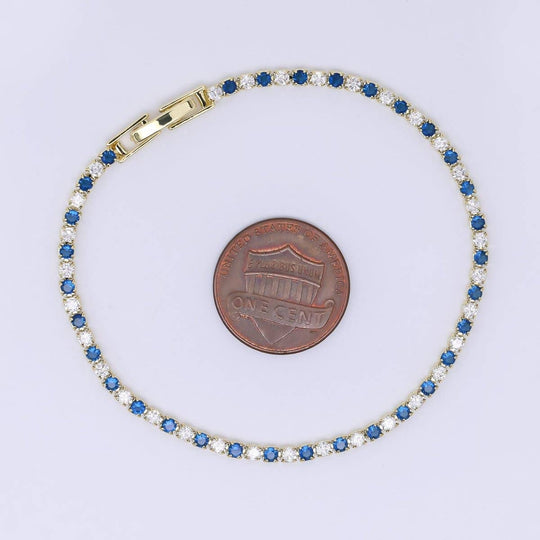 24K Gold Filled 2.2mm Blue & Clear CZ Tennis Bracelet