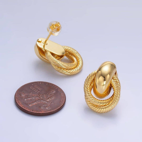 24K Gold Filled Circular Croissant Knot Doorknocker Stud Earrings