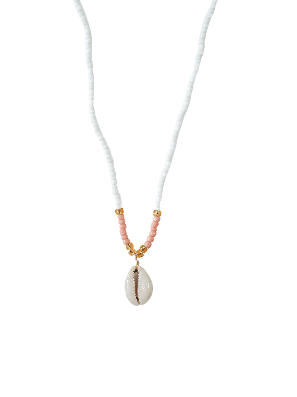 Cowrie Shell Charm Seed Bead Necklace