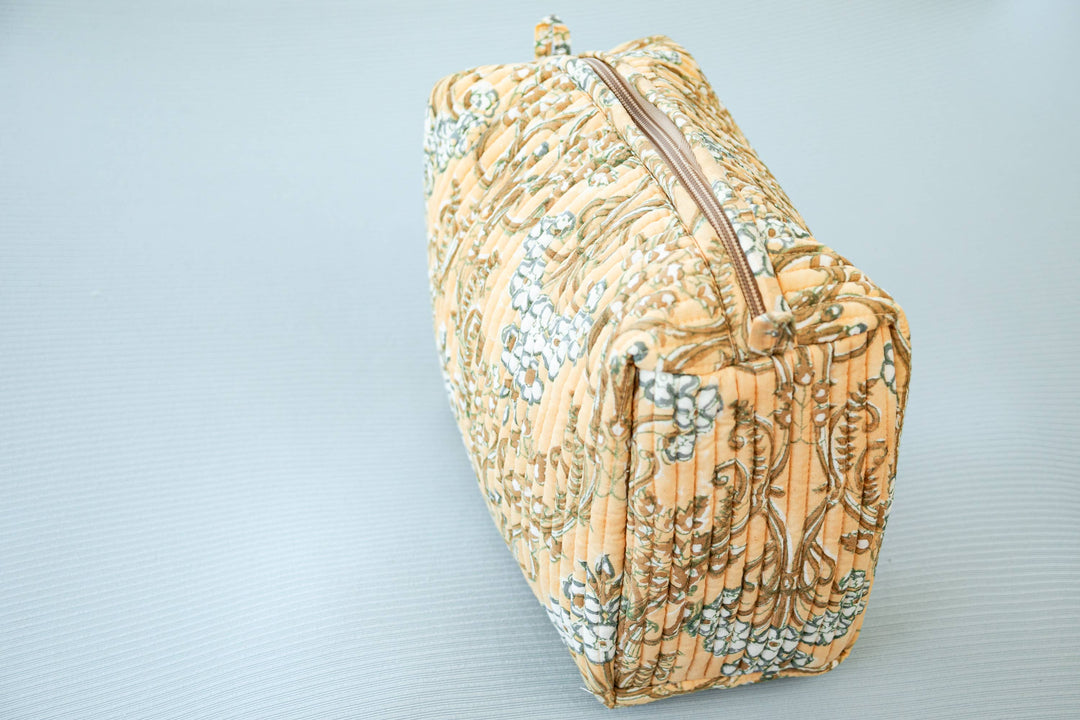 Quilted Block Print Trellis Cosmetic Pouch